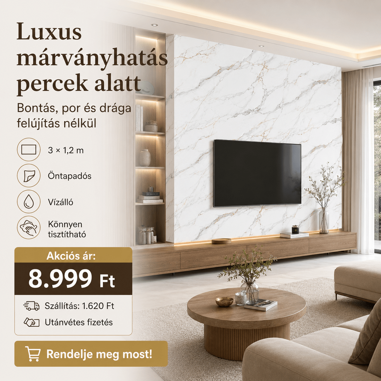 Szürke Márványhatású Öntapadós Falmatrica – 3 × 1,2 m - | Cyber Bazaar