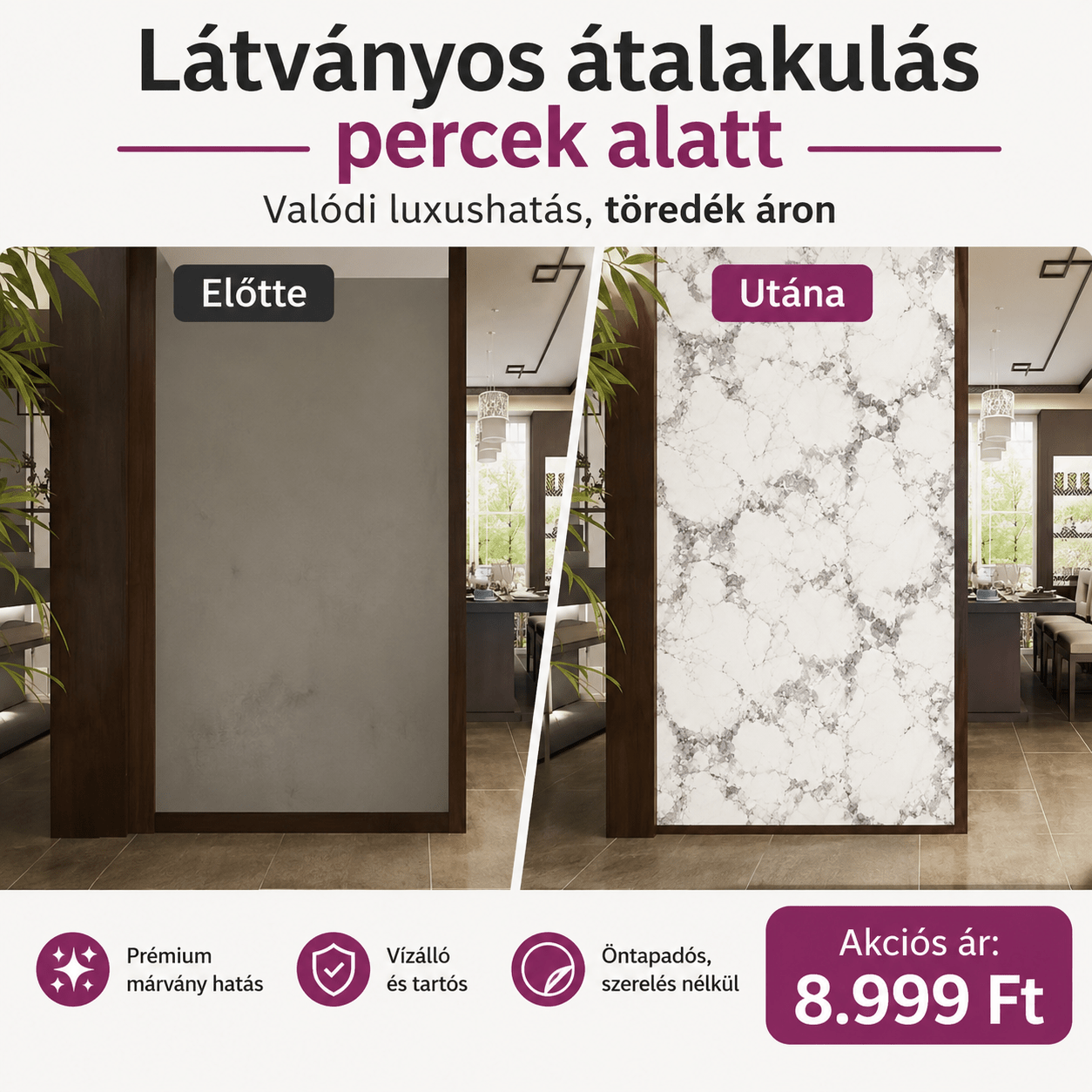 Szürke Márványhatású Öntapadós Falmatrica 3 × 1,2 m - | Cyber Bazaar