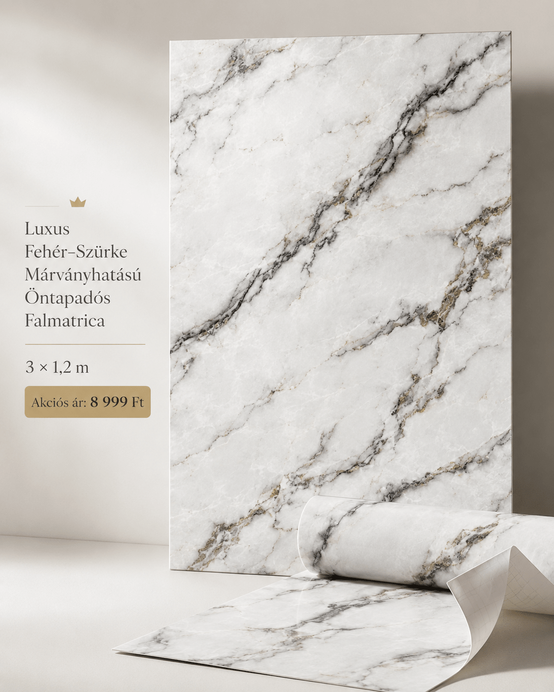 Szürke Márványhatású Öntapadós Falmatrica – 3 × 1,2 m - | Cyber Bazaar