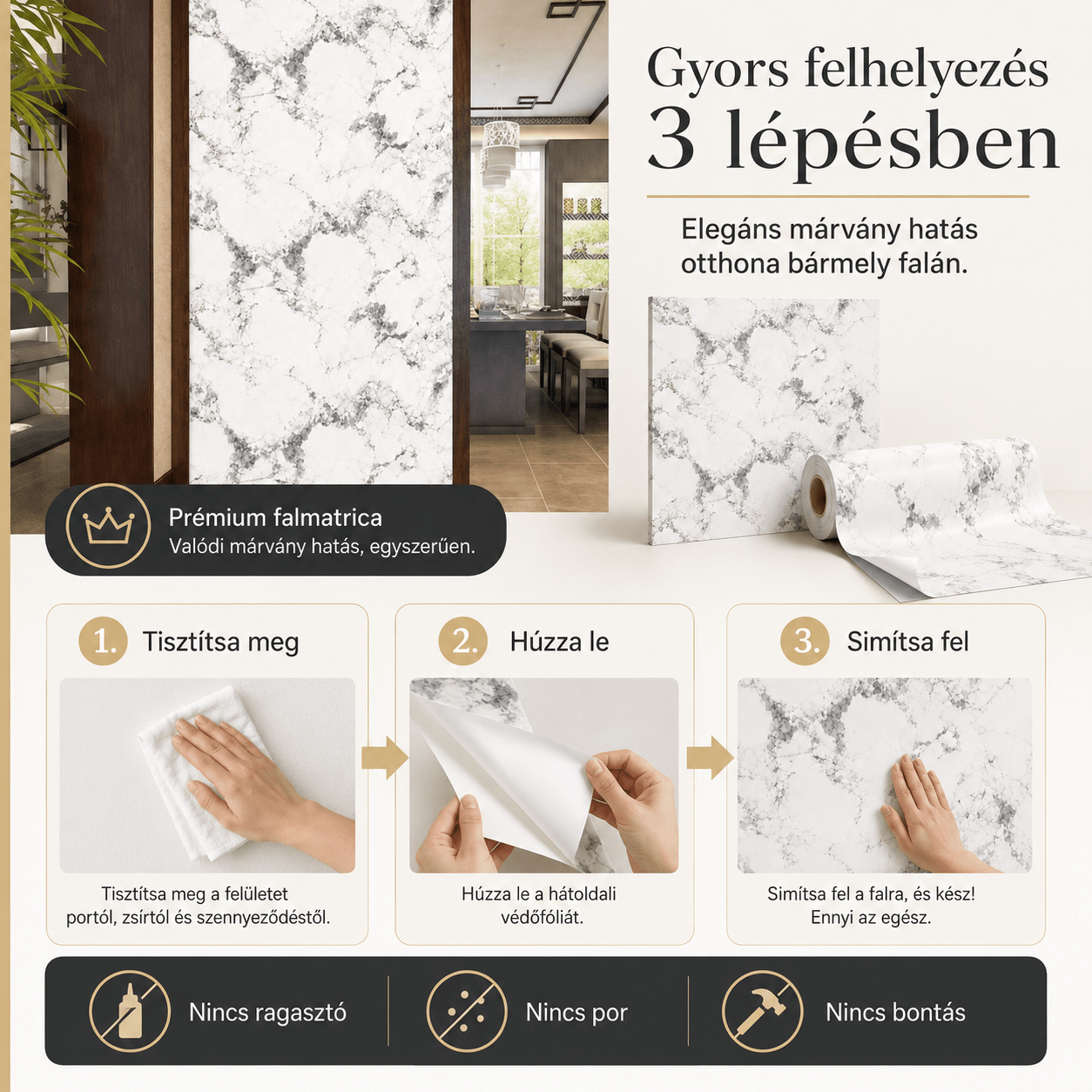 Szürke Márványhatású Öntapadós Falmatrica 3 × 1,2 m - | Cyber Bazaar