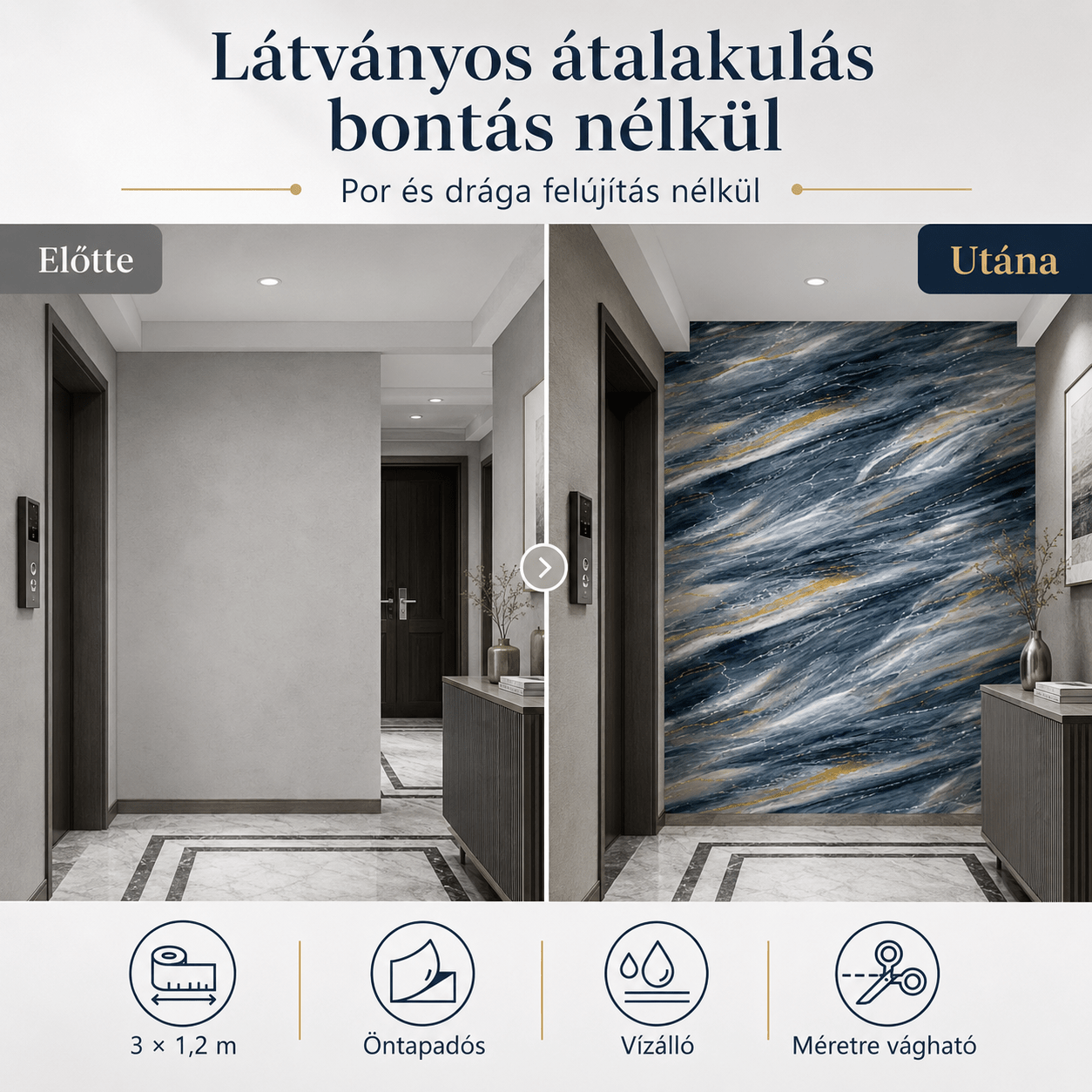 Szürke Márványhatású Öntapadós Falmatrica 3 × 1,2 m - | Cyber Bazaar