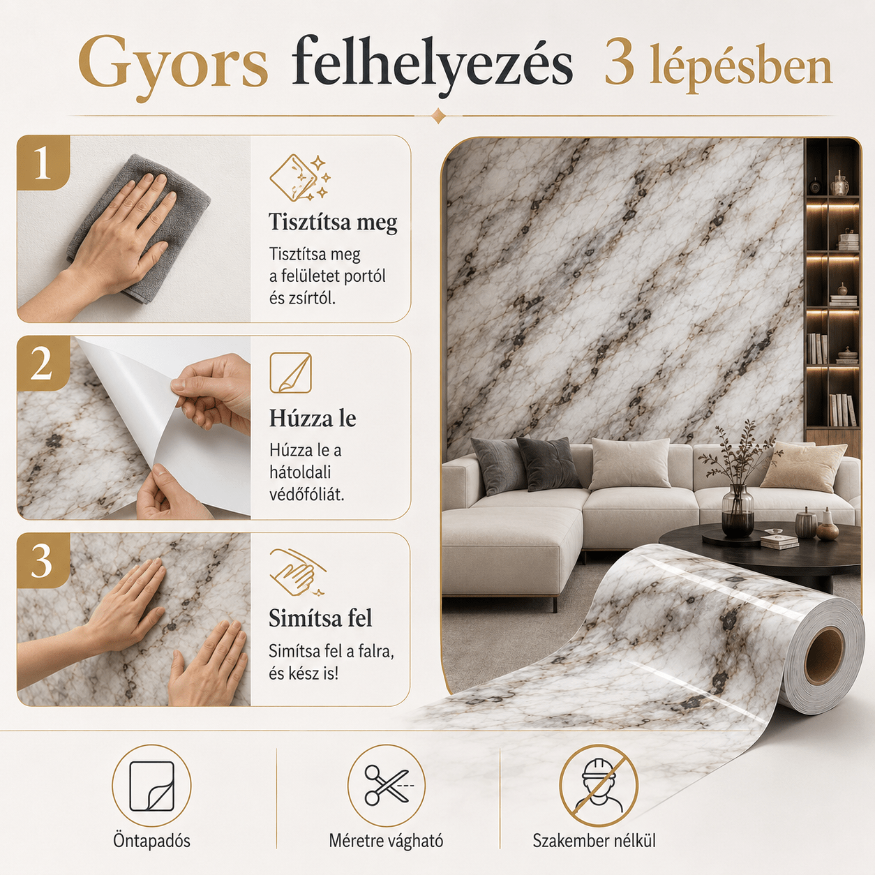 Szürke Márványhatású Öntapadós Falmatrica 3 × 1,2 m - | Cyber Bazaar