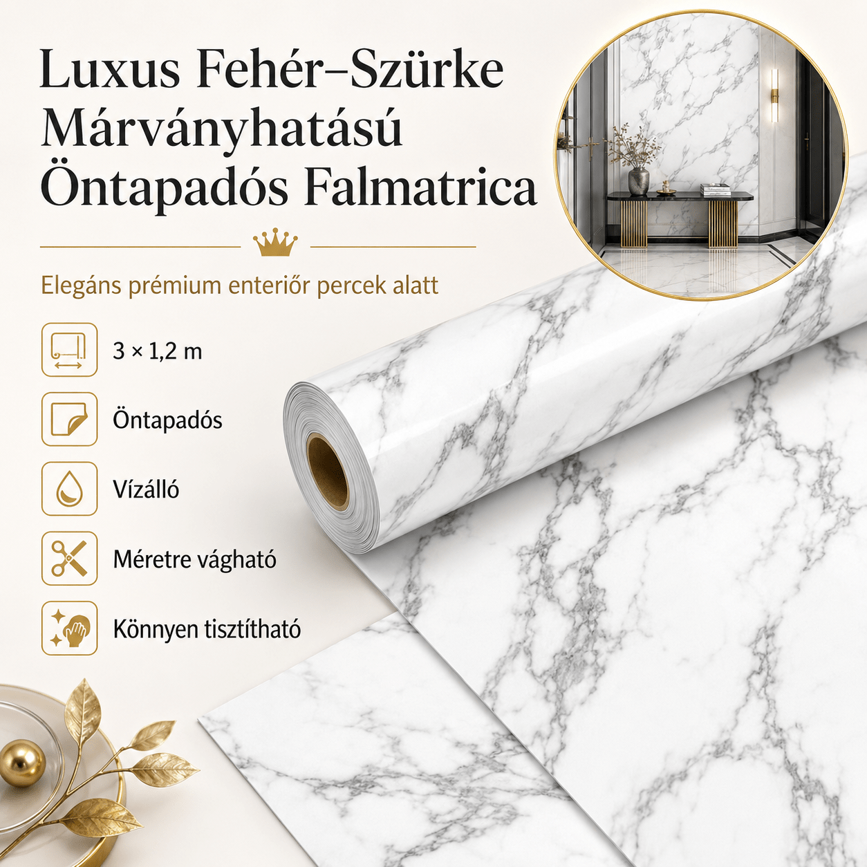 Szürke Márványhatású Öntapadós Falmatrica – 3 × 1,2 m - | Cyber Bazaar
