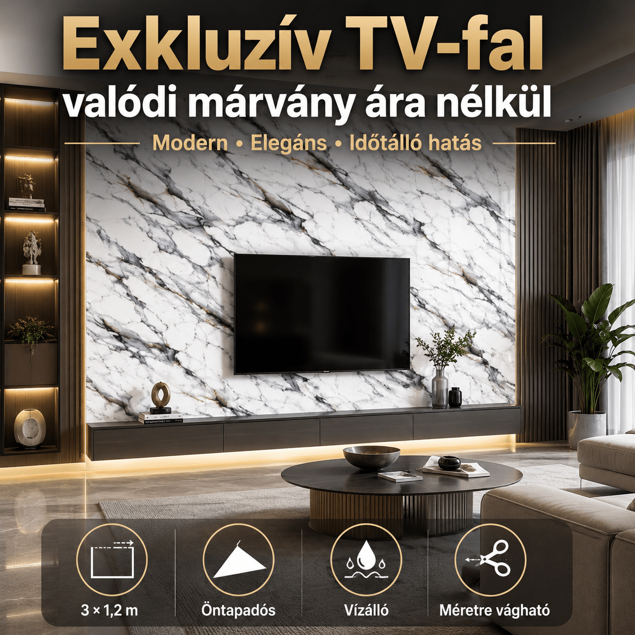 Szürke Márványhatású Öntapadós Falmatrica 3 × 1,2 m - | Cyber Bazaar