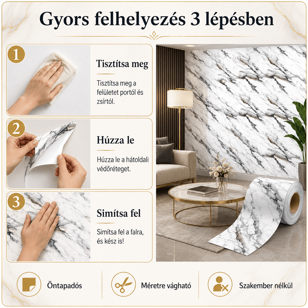Szürke Márványhatású Öntapadós Falmatrica 3 × 1,2 m - | Cyber Bazaar