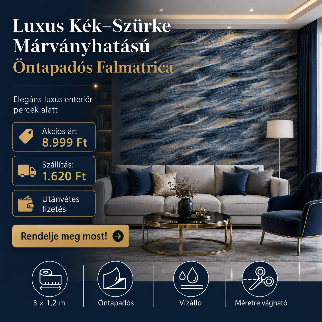 Szürke Márványhatású Öntapadós Falmatrica 3 × 1,2 m - | Cyber Bazaar