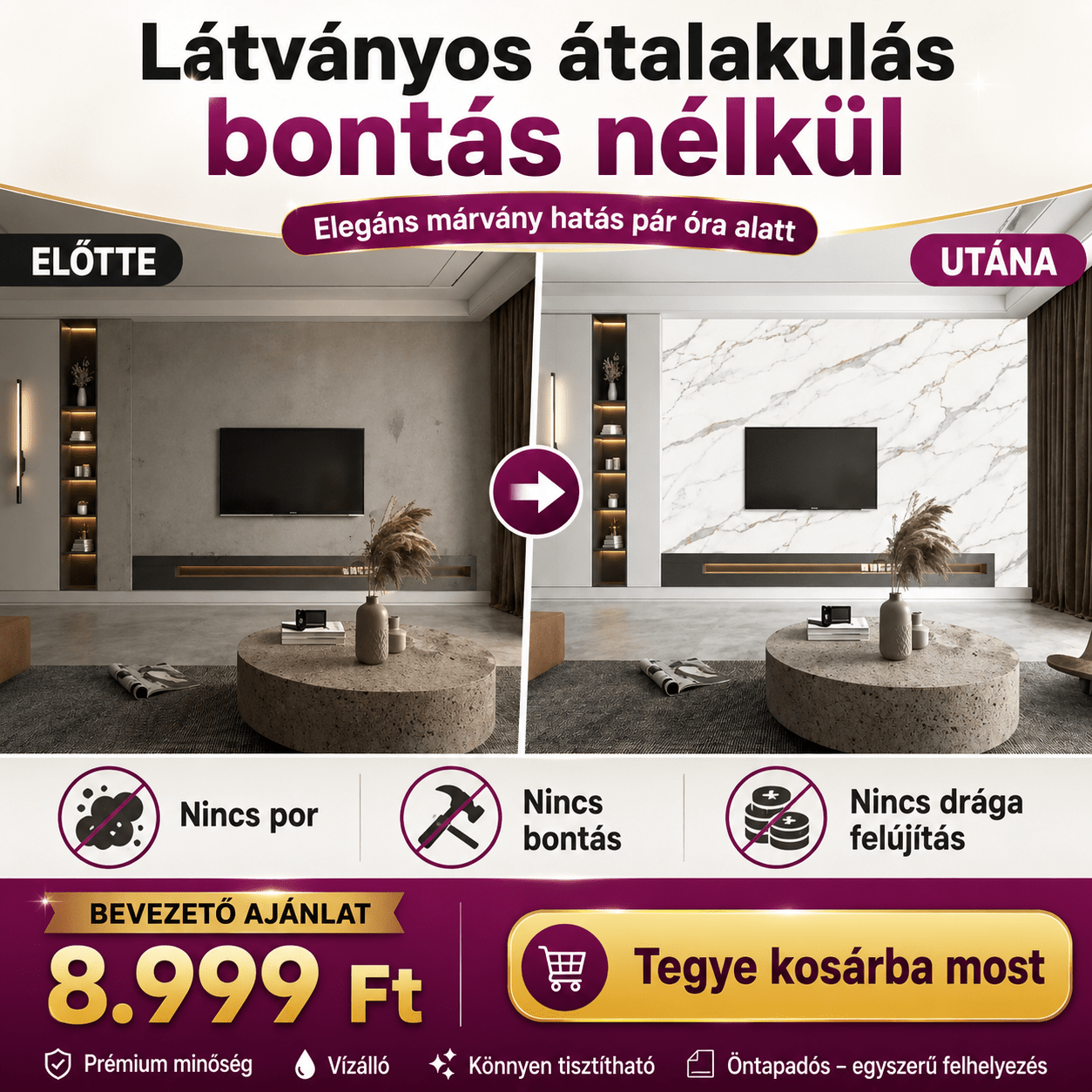 Szürke Márványhatású Öntapadós Falmatrica – 3 × 1,2 m - | Cyber Bazaar
