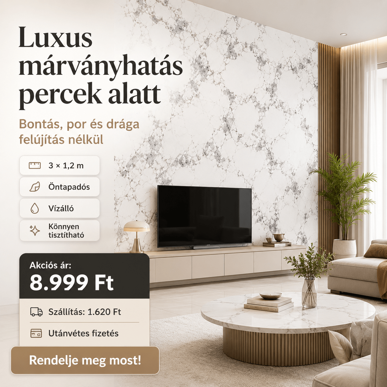 Szürke Márványhatású Öntapadós Falmatrica 3 × 1,2 m - | Cyber Bazaar
