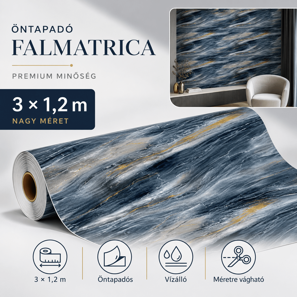 Szürke Márványhatású Öntapadós Falmatrica 3 × 1,2 m - | Cyber Bazaar