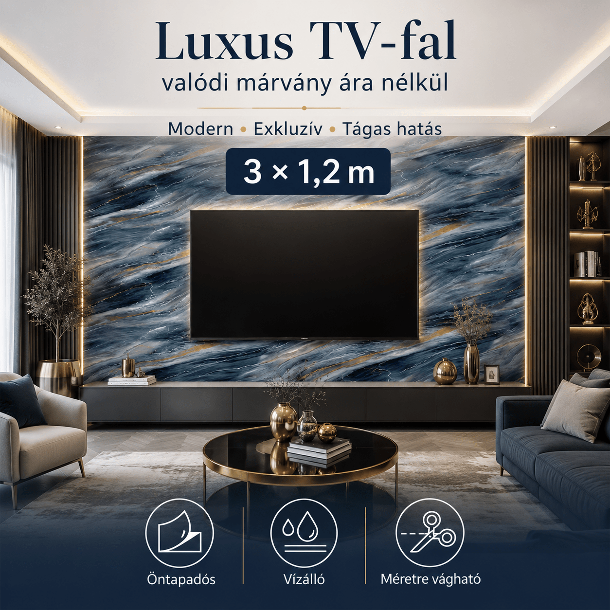 Szürke Márványhatású Öntapadós Falmatrica 3 × 1,2 m - | Cyber Bazaar