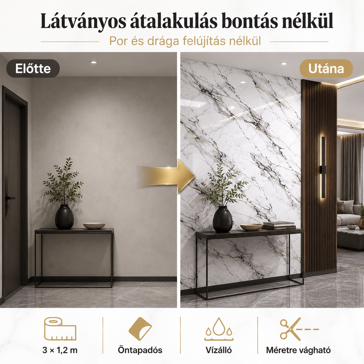 Szürke Márványhatású Öntapadós Falmatrica 3 × 1,2 m - | Cyber Bazaar