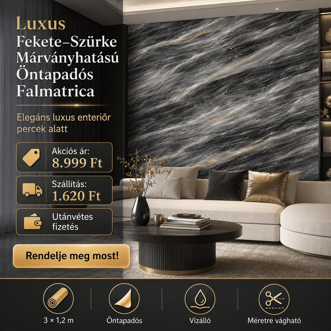 Szürke Márványhatású Öntapadós Falmatrica 3 × 1,2 m - | Cyber Bazaar
