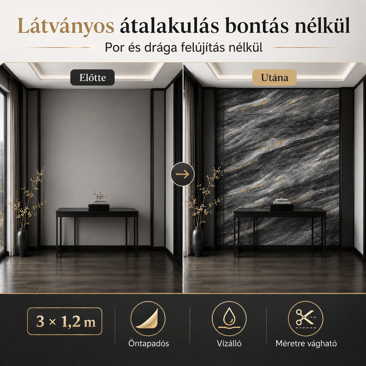 Szürke Márványhatású Öntapadós Falmatrica 3 × 1,2 m - | Cyber Bazaar