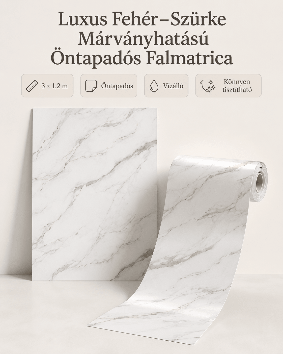 Szürke Márványhatású Öntapadós Falmatrica – 3 × 1,2 m - | Cyber Bazaar