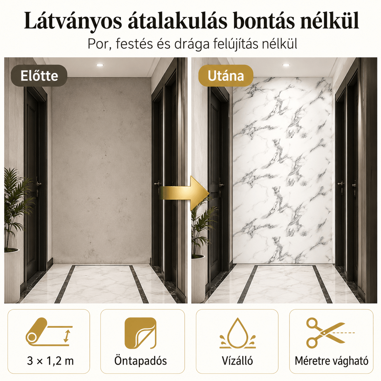 Szürke Márványhatású Öntapadós Falmatrica – 3 × 1,2 m - | Cyber Bazaar
