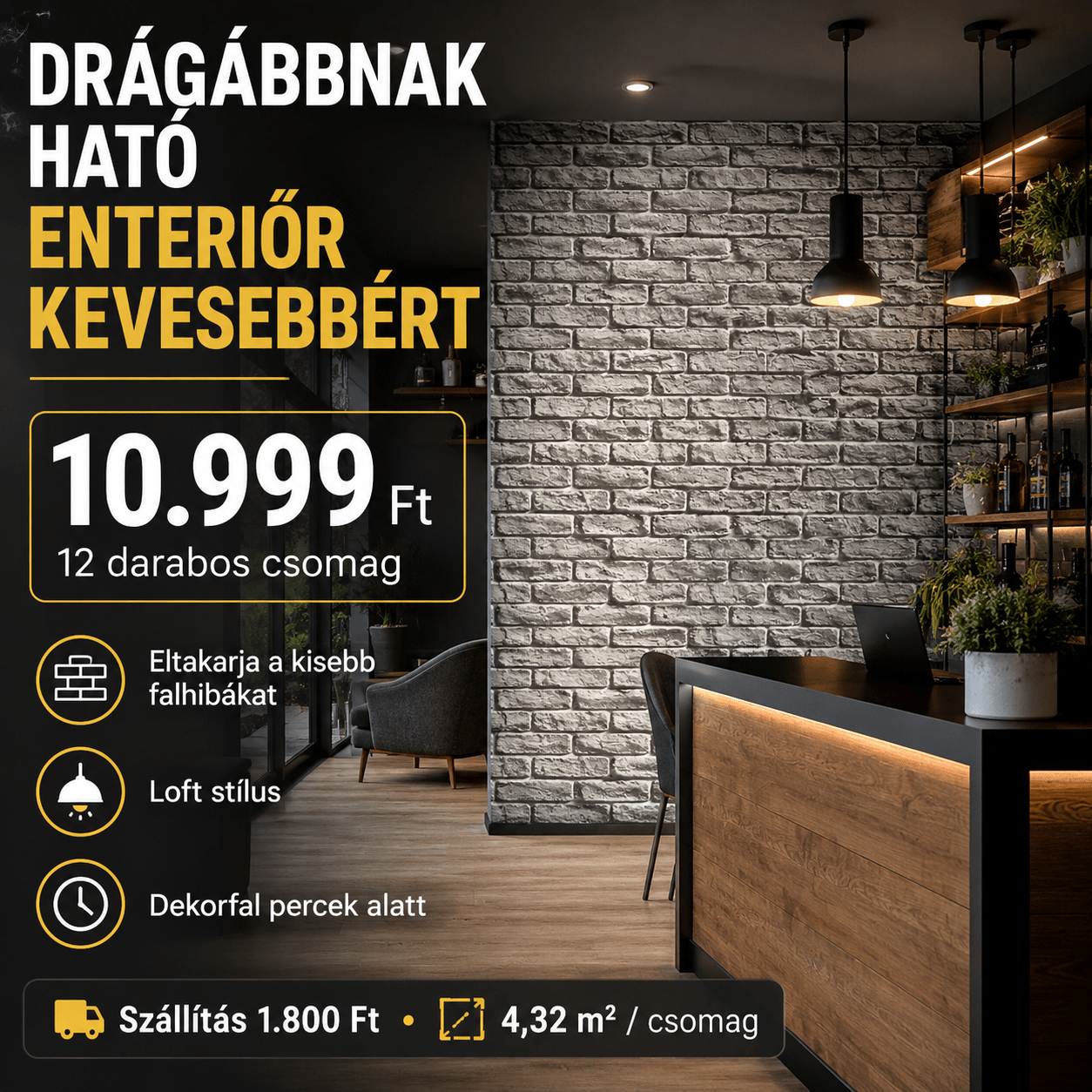 Szürke Tégla Mintás PVC Falpanel – 12.DB - | Cyber Bazaar