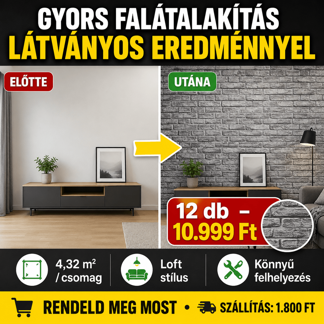Szürke Tégla Mintás PVC Falpanel – 12.DB - | Cyber Bazaar