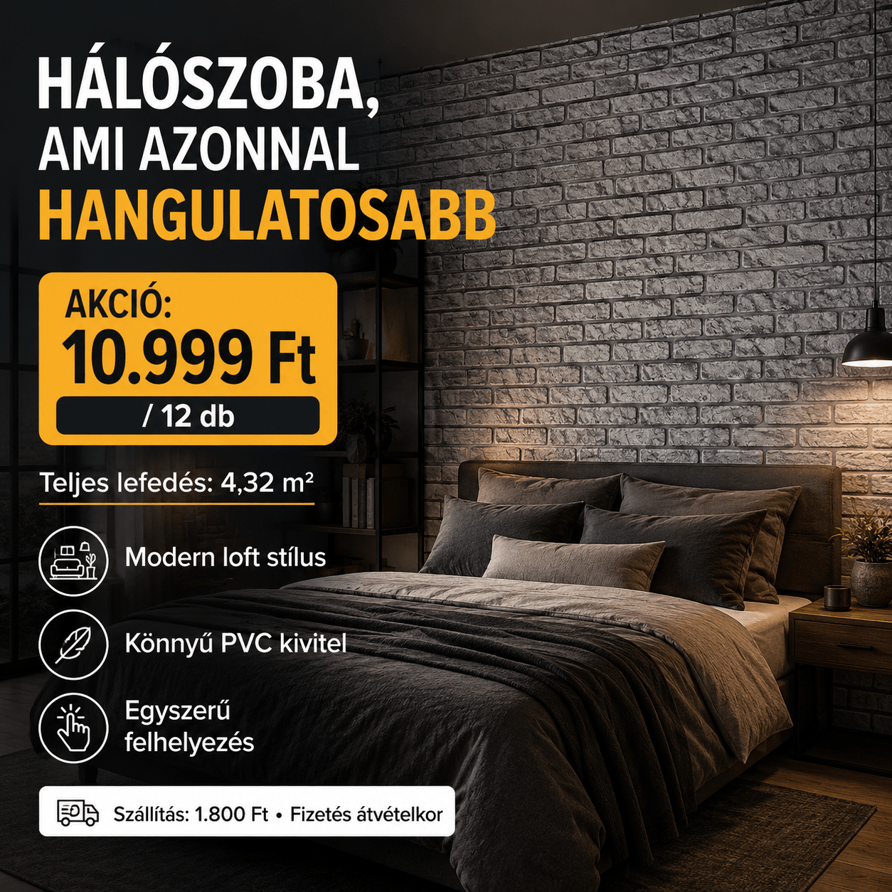 Szürke Tégla Mintás PVC Falpanel – 12.DB - | Cyber Bazaar