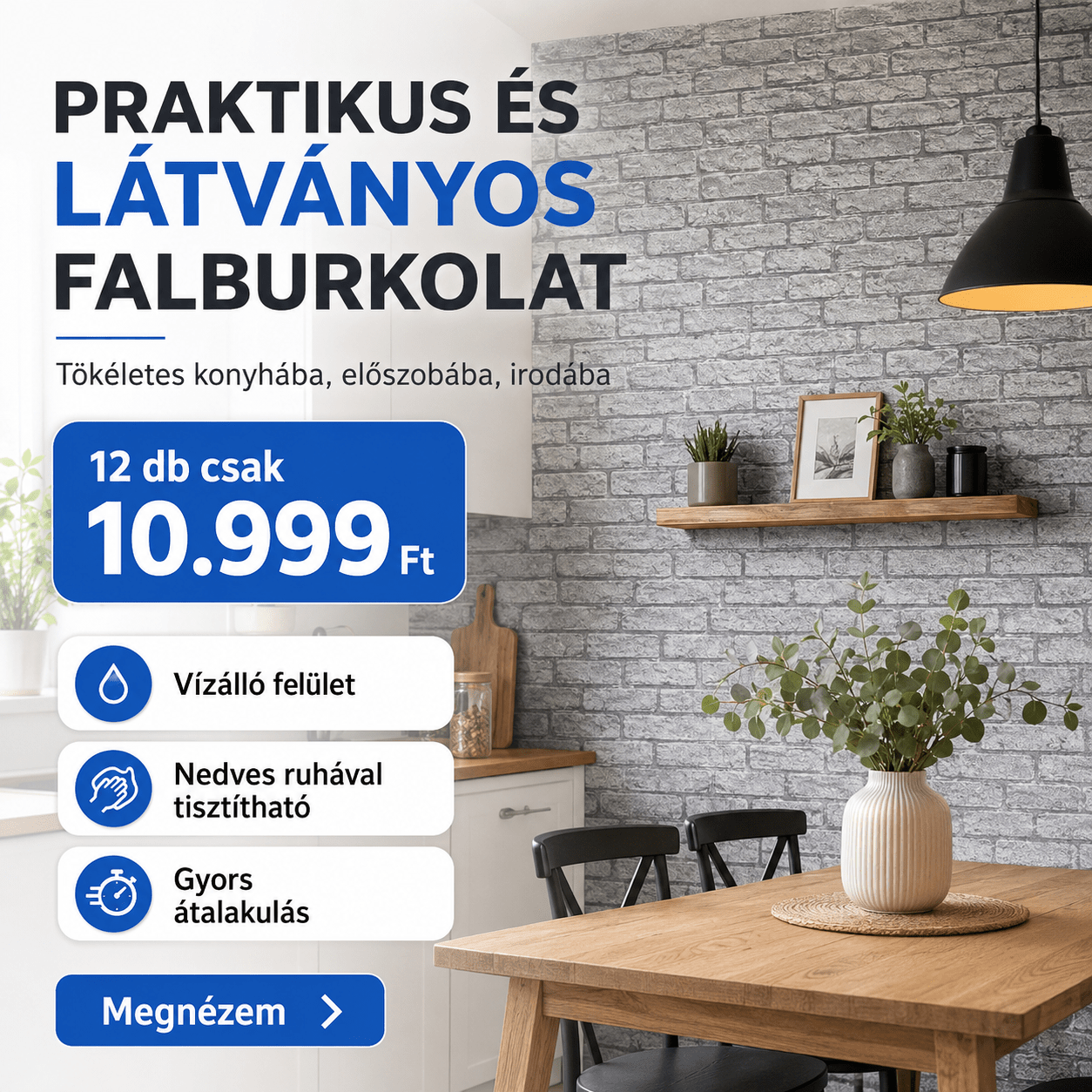 Szürke Tégla Mintás PVC Falpanel – 12.DB - | Cyber Bazaar