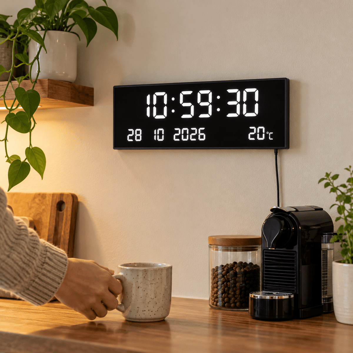 Téglalap alakú digitális LED falióra USB-tápellátással - Órák | Cyber Bazaar