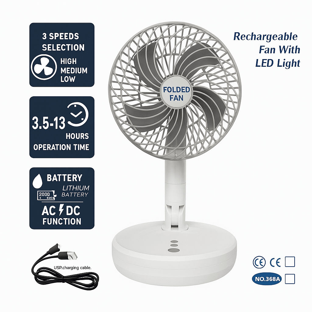 Újratölthető LED asztali ventilátor - | Cyber Bazaar