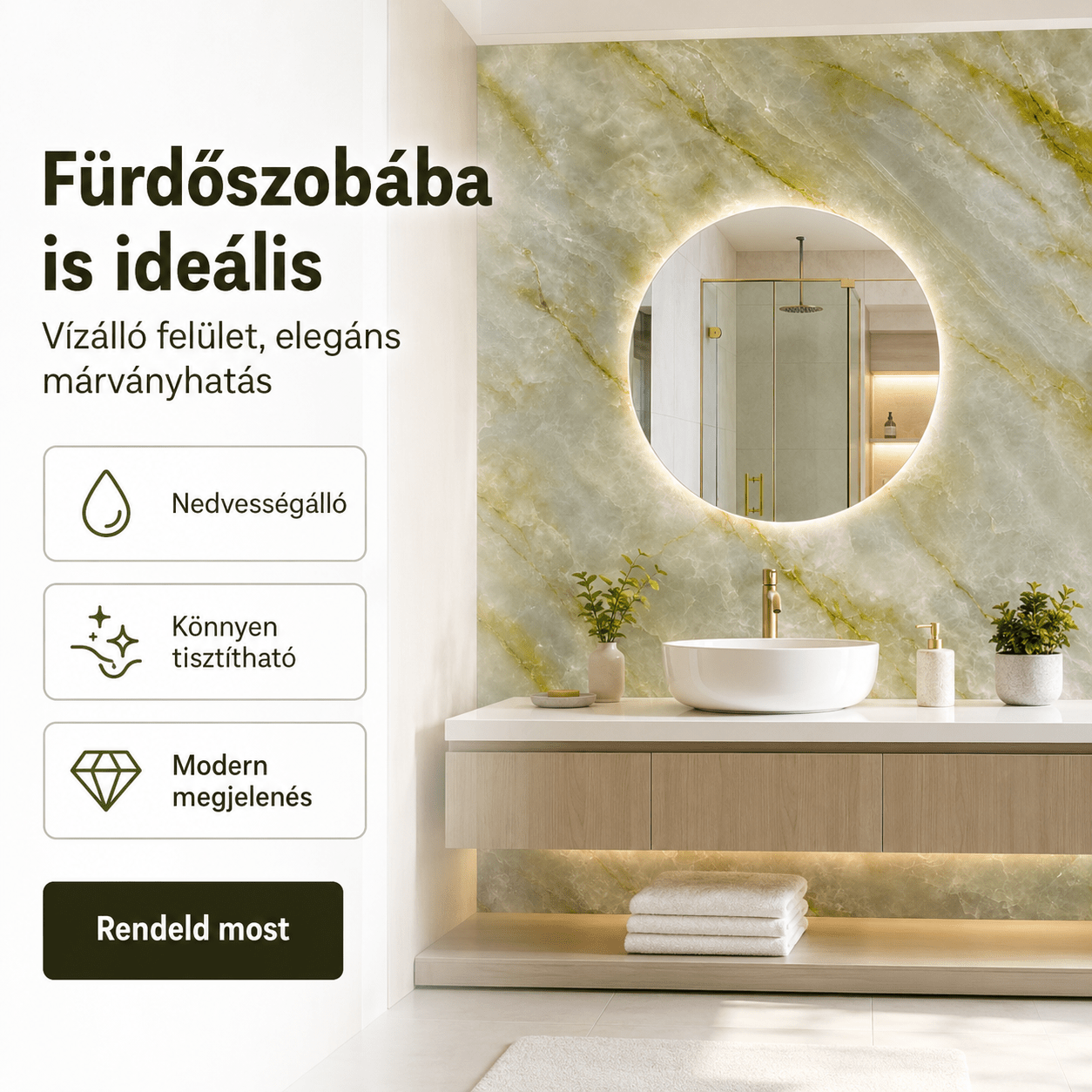 Zöldes - Arany Márvány Mintás PVC Falpanel – 12.Db - | Cyber Bazaar